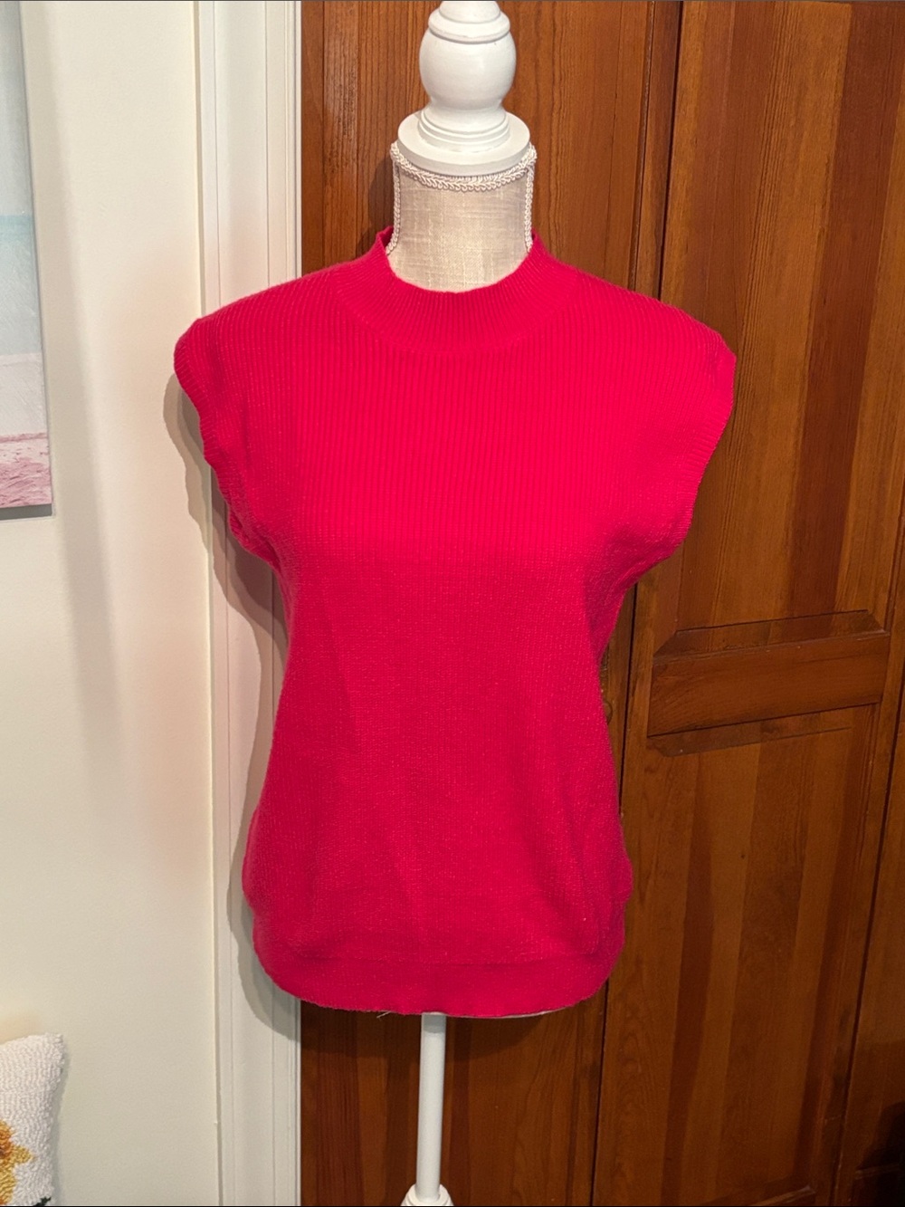 Sleeveless Rib-Knit Top in Hot Pink